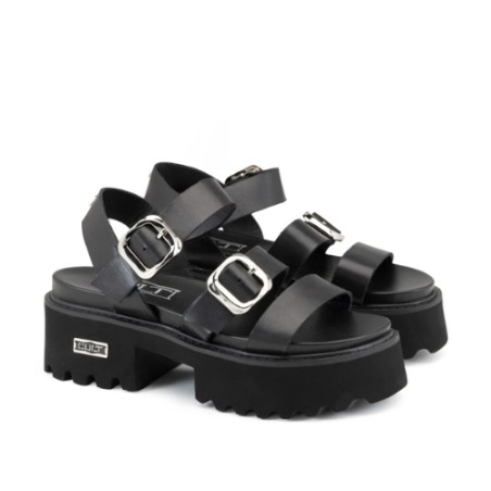 CULT CHER 4536 W LEATHER Sandali Platform Donna Con Fibbia Regolabile Black 
