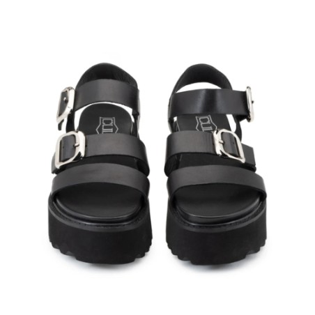 CULT CHER 4536 W LEATHER Sandali Platform Donna Con Fibbia Regolabile Black 