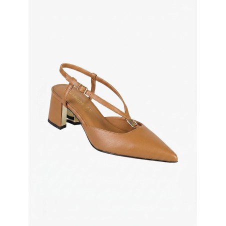 Laura Biagiotti 9679 Scarpe Donna Decollete Slingback Tacco Medio Cognac