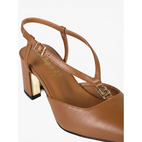 Laura Biagiotti 9679 Scarpe Donna Decollete Slingback Tacco Medio Cognac