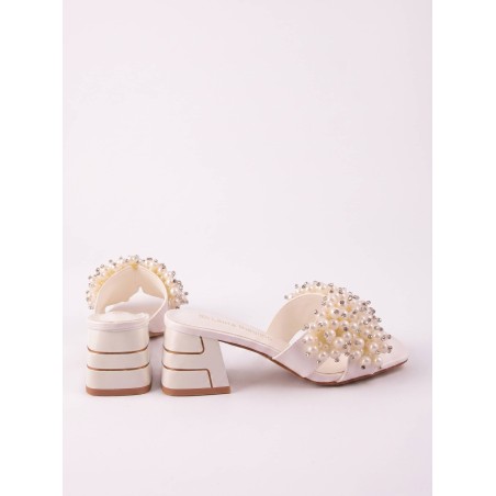 Laura Biagiotti 9738 Scarpe Donna Sandalo Ciabattina Gioiello Tacco Medio White Pearl