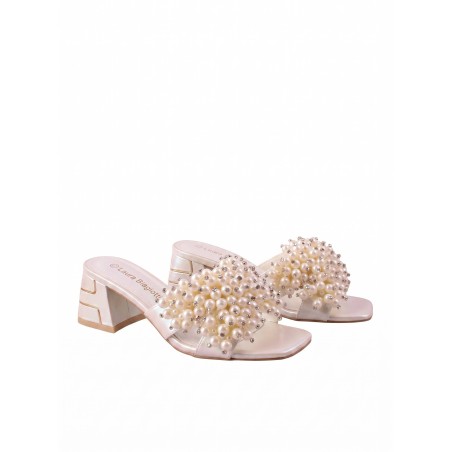 Laura Biagiotti 9738 Scarpe Donna Sandalo Ciabattina Gioiello Tacco Medio White Pearl
