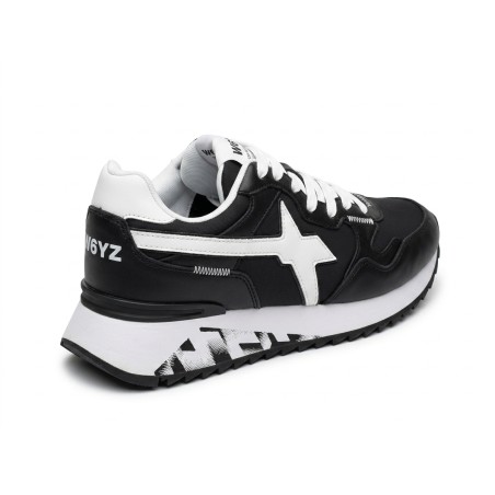 W6YZ 1A18 Just Say Wizz YAK-M Sneaker Uomo Stringate Pelle Nylon Black White