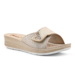 INBLU FC64 Ciabatte Donna con Strass Fascia Larga a Strappo Regolabile Sabbia