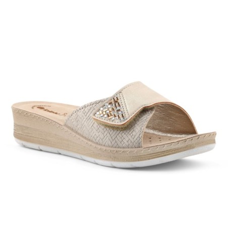 INBLU FC64 Ciabatte Donna con Strass Fascia Larga a Strappo Regolabile Sabbia