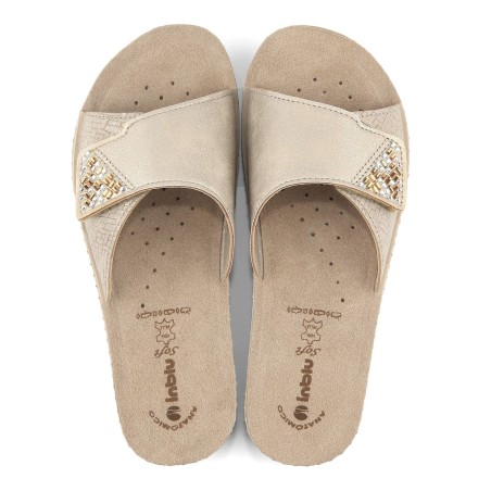 INBLU FC64 Ciabatte Donna con Strass Fascia Larga a Strappo Regolabile Sabbia