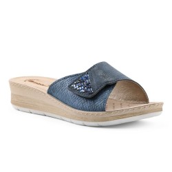 INBLU FC64 Ciabatte Donna Fascia Larga con Strass a Strappo Regolabile Blu