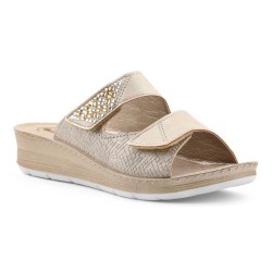 INBLU FC65 Ciabatte Donna con Strass Doppia Fascia Regolabile Sabbia