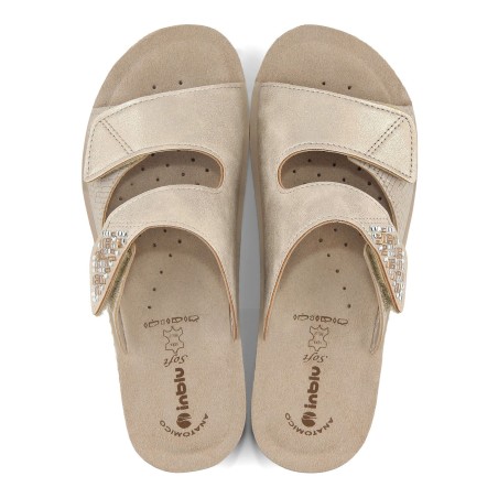 INBLU FC65 Ciabatte Donna con Strass Doppia Fascia Regolabile Sabbia