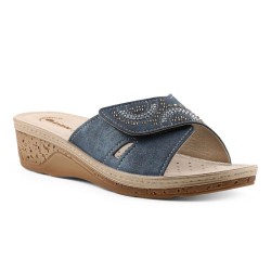 INBLU PV14 Ciabatte Donna Fascia Larga con Strass a Strappo Regolabile Blu