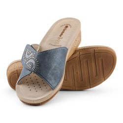 INBLU PV14 Ciabatte Donna Fascia Larga con Strass a Strappo Regolabile Blu 2