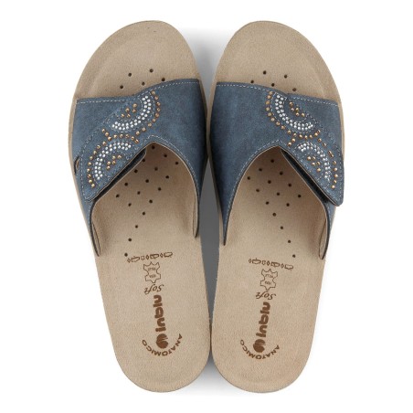 INBLU PV14 Ciabatte Donna Fascia Larga con Strass a Strappo Regolabile Blu