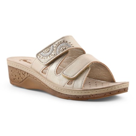 INBLU PV15 Ciabatte Donna con Strass Doppia Fascia Regolabile Sabbia