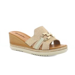 INBLU FK09 Ciabatte Sandalo Donna Fascia Larga con Zeppa Platino