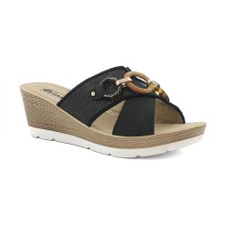 INBLU EL36 Ciabatte Sandalo Donna con Zeppa in Rafia Nero