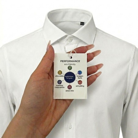 GC Luxury PERFORMANCE Camicia Uomo Slim Collo Francese No Stiro Ultra Sottile Bianco