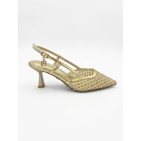 Laura Biagiotti 9707 Scarpe Donna Decollete Slingback Retata Tacco Medio Rocchetta Gold