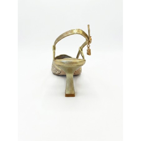 Laura Biagiotti 9707 Scarpe Donna Decollete Slingback Retata Tacco Medio Rocchetta Gold