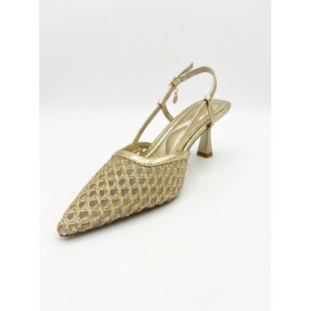 Laura Biagiotti 9707 Scarpe Donna Decollete Slingback Retata Tacco Medio Rocchetta Gold