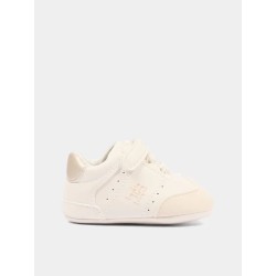 Tommy Hilfiger T0A9 Sneakers Neonato Con Lacci Elastici e Strappo Latte/Platino