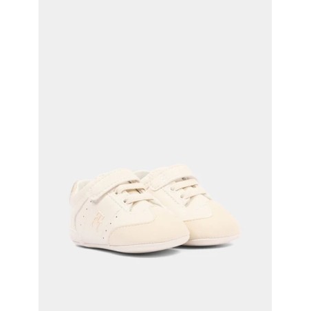Tommy Hilfiger T0A9 Sneakers Neonato Con Lacci Elastici e Strappo Latte/Platino