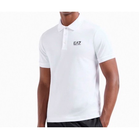 EA7 8NPF14PJVQZ Polo Uomo In Jersey Di cotone Stretch Con Logo Stampato Bianco
