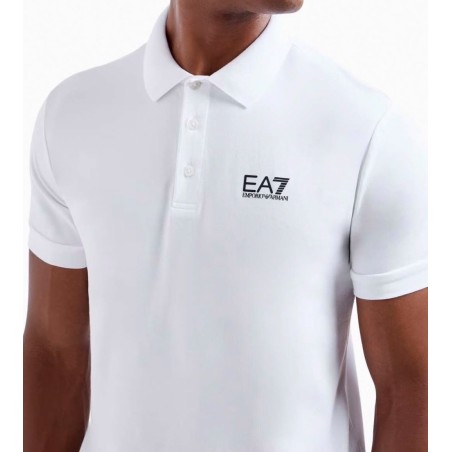 EA7 8NPF14PJVQZ Polo Uomo In Jersey Di cotone Stretch Con Logo Stampato Bianco