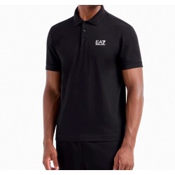 EA7 8NPF14PJVQZ Polo Uomo In Jersey Di cotone Stretch Con Logo Stampato Nero