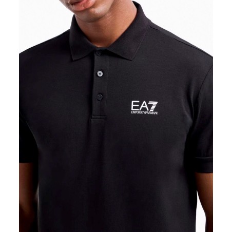 EA7 8NPF14PJVQZ Polo Uomo In Jersey Di cotone Stretch Con Logo Stampato Nero