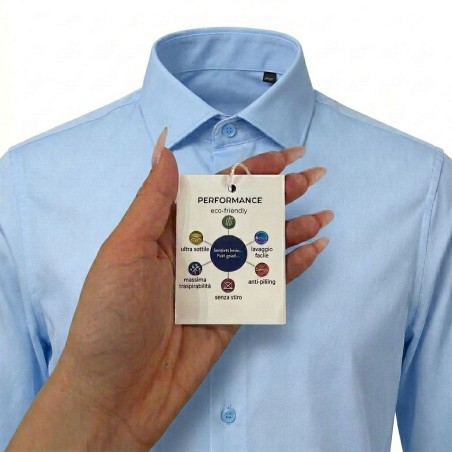 GC Luxury PERFORMANCE Camicia Uomo Slim Collo Francese No Stiro Ultra Sottile Celeste