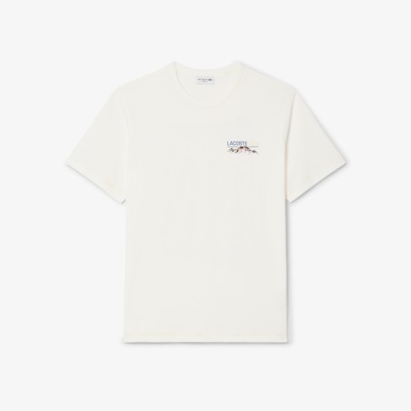 LACOSTE TH5825 70V T-Shirt Uomo Girocollo Con Stampa Fronte Retro Bianco