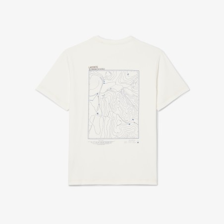 LACOSTE TH5825 70V T-Shirt Uomo Girocollo Con Stampa Fronte Retro Bianco