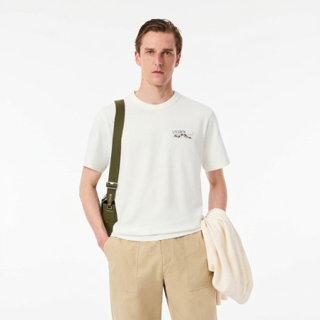 LACOSTE TH5825 70V T-Shirt Uomo Girocollo Con Stampa Fronte Retro Bianco