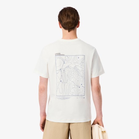 LACOSTE TH5825 70V T-Shirt Uomo Girocollo Con Stampa Fronte Retro Bianco