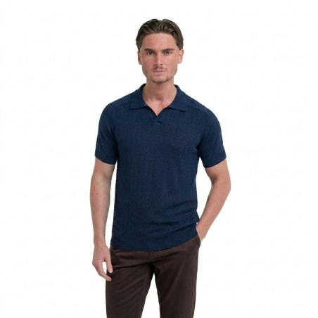 Cavani TURIN Polo Uomo Slim-Fit Manica Corta Scollo a V Blu