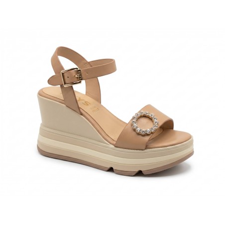 KEYS K12120 Sandali Donna Con Zeppa Alta Cuoio