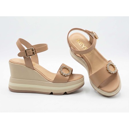 KEYS K12120 Sandali Donna Con Zeppa Alta Cuoio