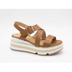 KEYS K12134 Sandali Donna Con Zeppa Alta Cuoio