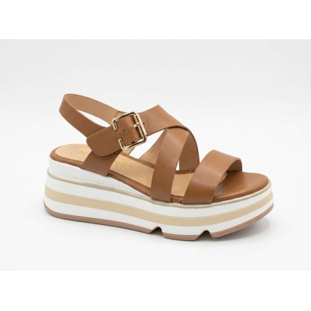 KEYS K12134 Sandali Donna Con Zeppa Alta Cuoio