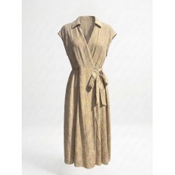 INTENSO CH26168 Abito Donna Lungo Con Fiocco Laterale Beige
