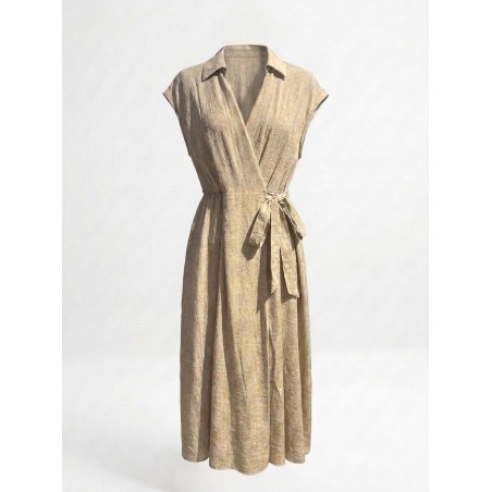 INTENSO CH26168 Abito Donna Lungo Con Fiocco Laterale Beige