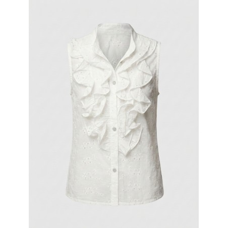 CHIKA GIRL 916405 Camicia Donna Giromanica In Pizzo San Gallo Con Rouge Bianco