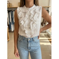 CHIKA GIRL 916405 Camicia Donna Giromanica In Pizzo San Gallo Con Rouge Bianco 2
