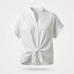 CHIKA GIRL 180331 Camicia Donna Giromanica In Pizzo San Gallo Bianco