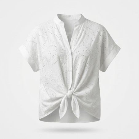 CHIKA GIRL 180331 Camicia Donna Giromanica In Pizzo San Gallo Bianco