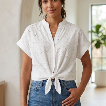 CHIKA GIRL 180331 Camicia Donna Giromanica In Pizzo San Gallo Bianco
