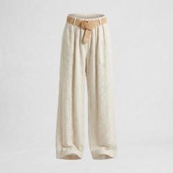 CHIKA GIRL P31810 Pantalone Donna In Pizzo San Gallo Con Cintura Beige