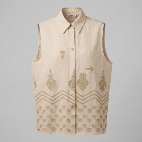MARTINA KRAY MAR3252 Camicia Donna Giromanica Con Fantasia Oro Beige