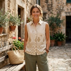 MARTINA KRAY MAR3252 Camicia Donna Giromanica Con Fantasia Oro Beige 2