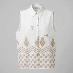 MARTINA KRAY MAR3252 Camicia Donna Giromanica Con Fantasia Oro Bianco